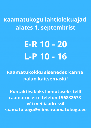 Raamatukogu lahtiolekuajad 1. septembrist